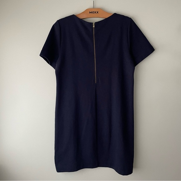 J Crew Striped Knit Shift Tshirt Dress Mini Navy Blue White Size 8 Medium - Picture 3 of 9